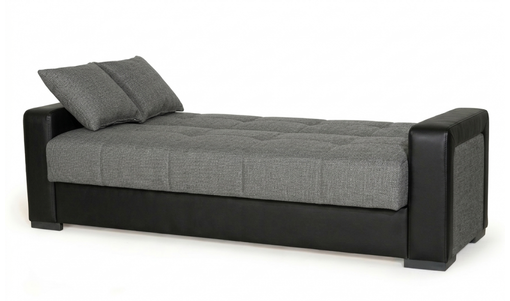 Canapea extensibila, Meda, cu lada de depozitare, 215 x 80 x 80 cm, Gri/Negru